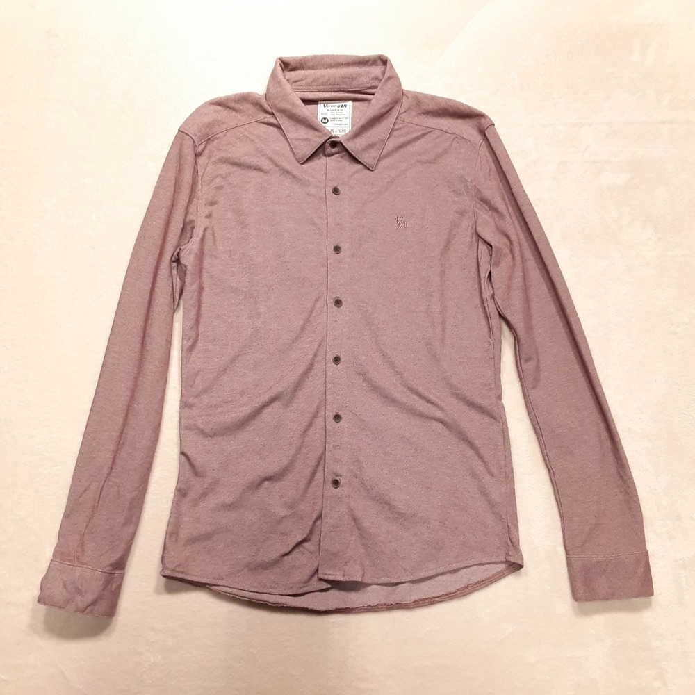 YoungLA Mens Long Sleeve Performance Button Down Shirt Medium Burgundy Heather